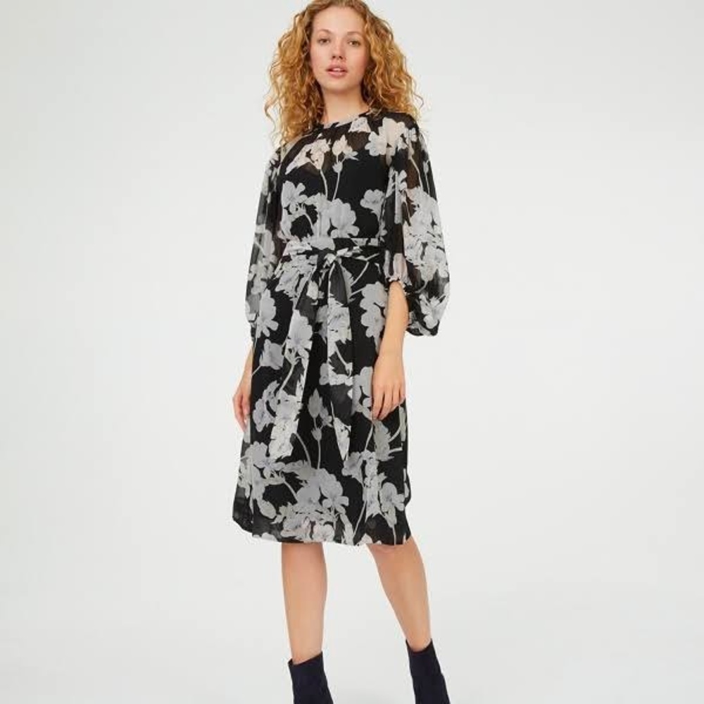 Club Monaco Linettah Mini Dress Black Gray Floral Tie